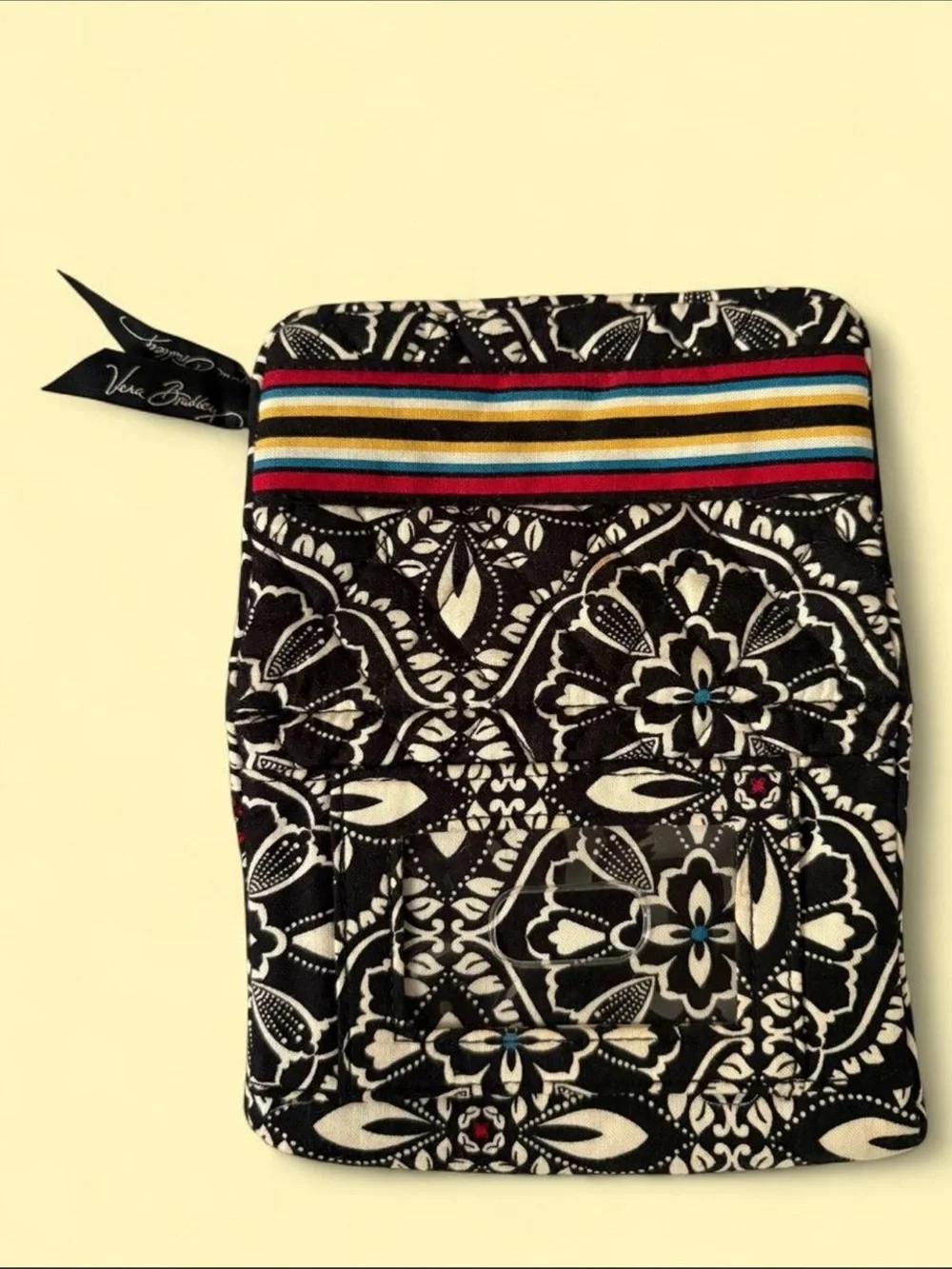 Vera Bradley Black Paisley Wristlet with Multicolor Stripe